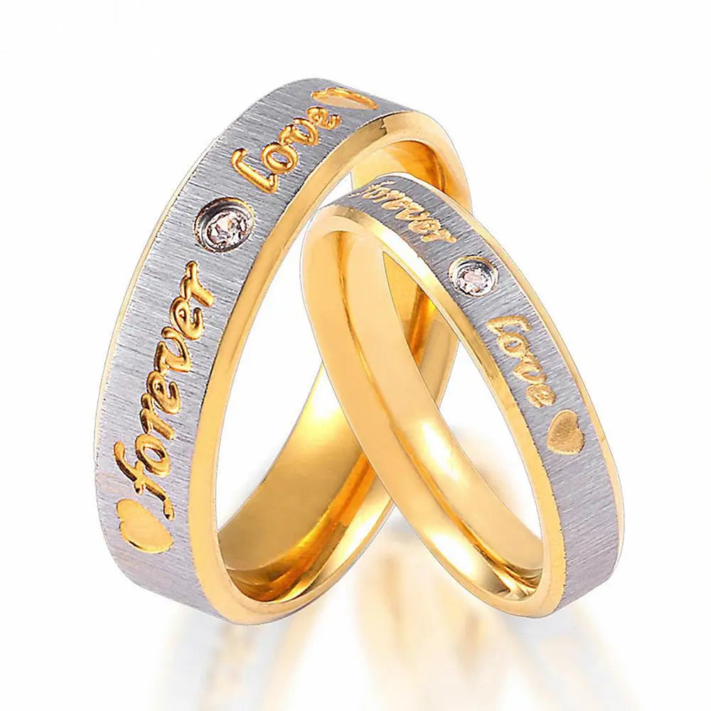 Hot Popular Forever Love Couple Ring Set With Cubic Zircon Stainless Steel Wedding Rings for Men and Women