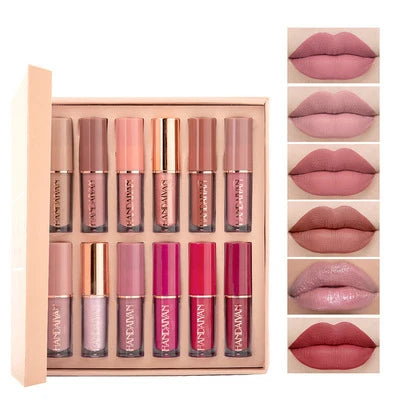 HANDAIYAN 12Colors/Sets Liquid Lipstick Set Book Lipgloss Matte Lip Stick Natural Moisturizer K1