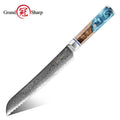 Grandsharp 7.5" Inches Bread Knife Damascus Steel Kitchen Chef Serrated Bread Cutting Knife With Solidfied Wood and Resin Handle