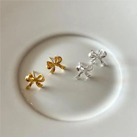 Bijoux Fashion 925 Sterling Silver Gold Hollow Bowknot Stud Earrings for Women