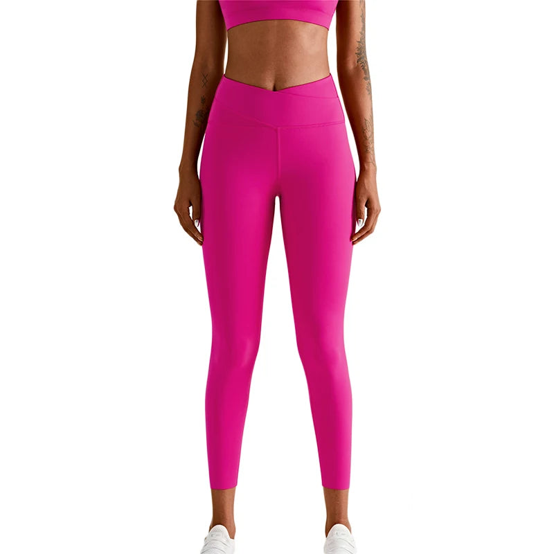 FLW V Cross Waist Leggings Women Tummy Control Soft Workout Running High Waisted Yoga Shorts Leggings