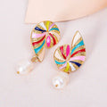 Creative Women Gold Plated Baroque Pearl Earrings Colorful Oil Dripping Conch Shaped Stud Earrings Fine Jewelry