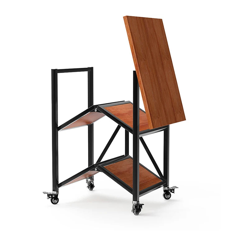 Storage Holders Racks Stainless Steel+wood Metal High Performance Free Installation Kitchen Folding 360Â° Movement with Wheels