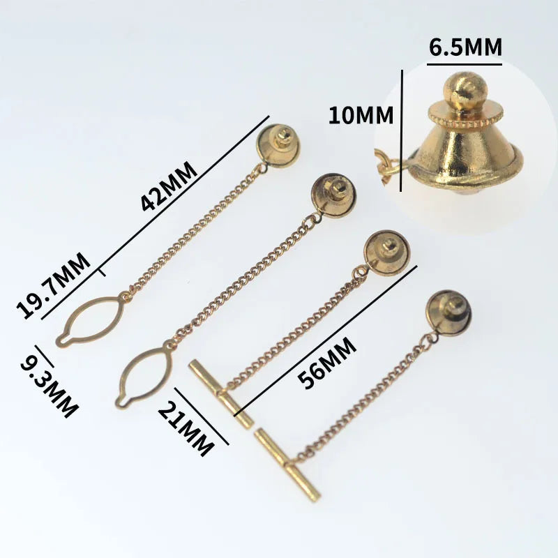 Gold Plated Brass Flat Clutch Pin Backs Chain Metal Tie Tacks with Fastener Clasp Locking Label for Tie Clips Tie Bars Tie Pins