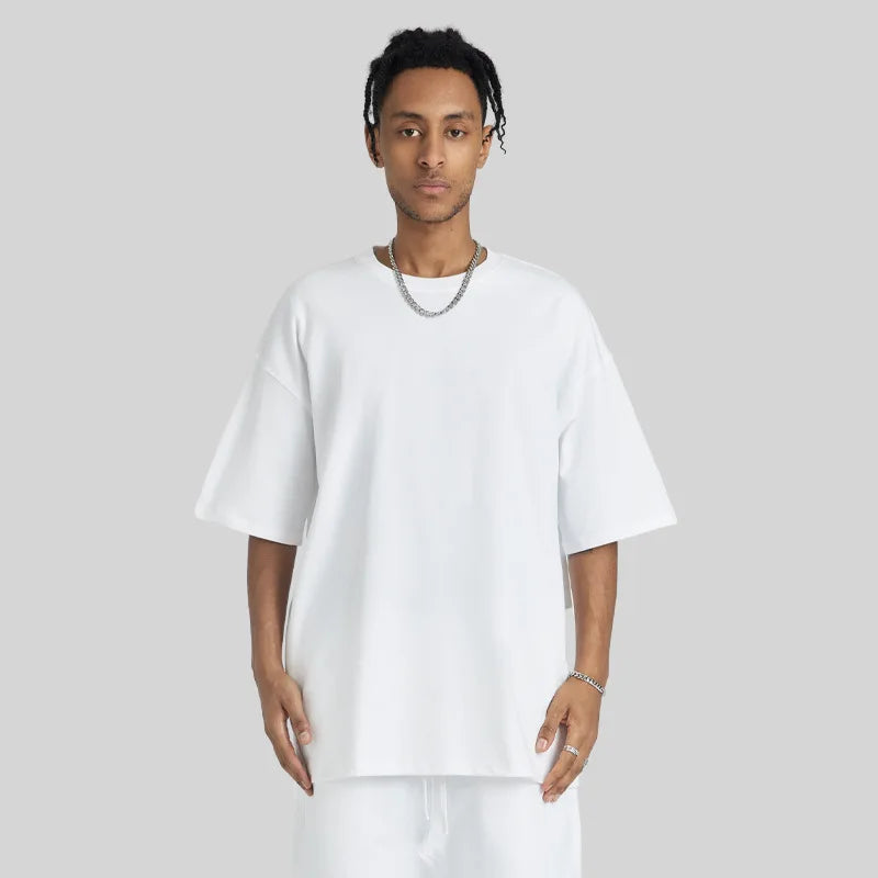 Boxy Hip Hop Men's Oversized T-Shirt 280 Gsm Heavyweight Cotton Drop Shoulder Graphic Luxury Blank Custom Streetwear Knitted