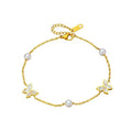 Nabest 18K Gold Plated Stainless Steel Bracelet for Women Waterproof Pearl Bead Butterfly Shell Pearl Charm Trendy Anniversary