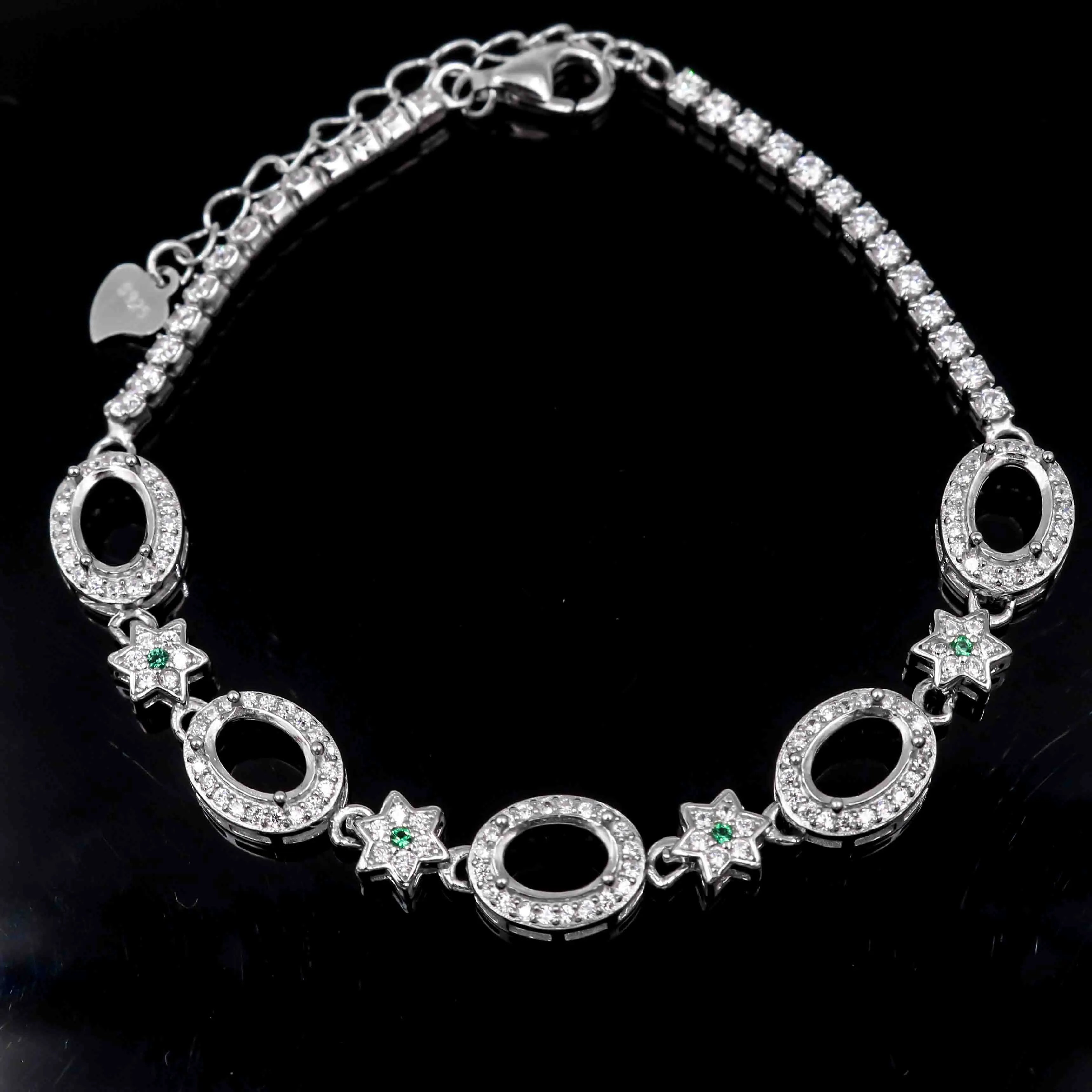 Sterling Silver 5*7/6*8mm Semi Mount Bracelet Empty Frame Support Blank Setting S925 Base Without Center Stone Inlay for DIY