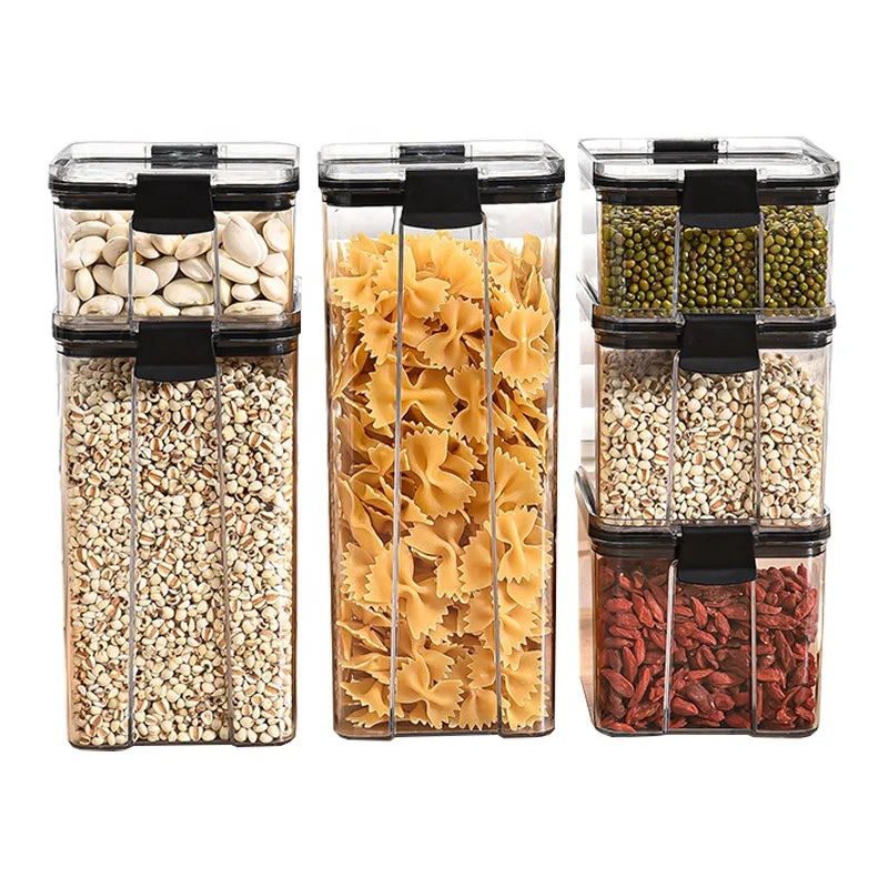 Hot Sales Classic PET Crisper Transparent Kitchen Storage Container Pantry Lid Organizer Pop Airtight Cereal Canister Household