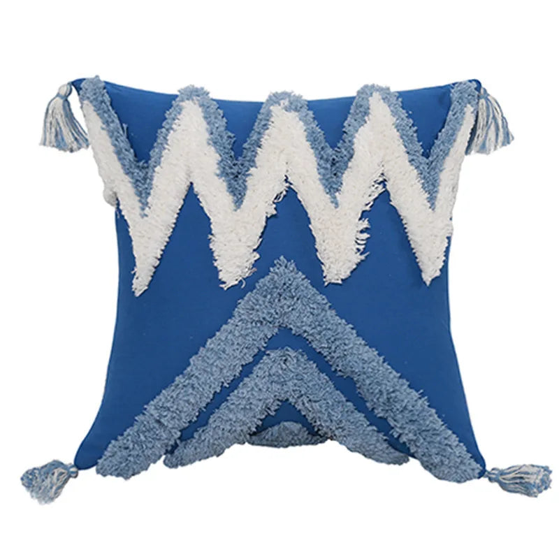 Innermor North Europe Decorative Throw Pillow Cover Cotton Woven Tufted Tassels Portable Home Use Couch Sofa Chair 12x20 Inch