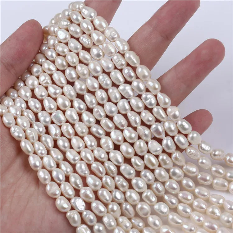 Zhuji Natural White 5-6mm Freshwater Rice Pearl Strands Loose Oval Beads Grade a Third Party Certified Box Packed Jewelry Making