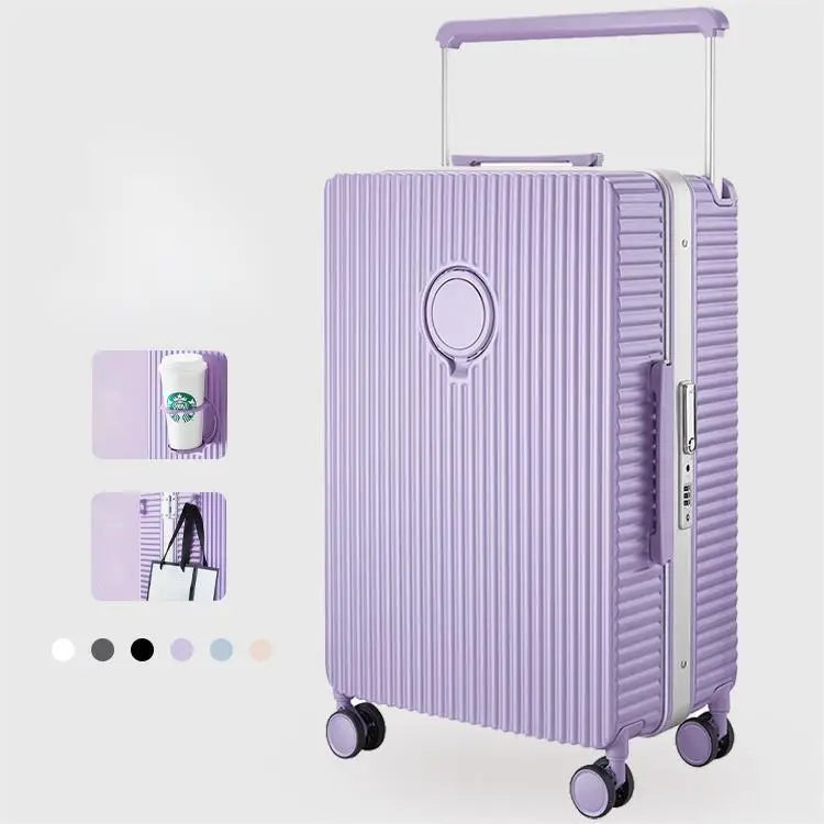 Luggage With Wide Handle Design Airline Approved Multifunctional Suitcase With Cup Holder 20-inch Carry-on Short Travel Black