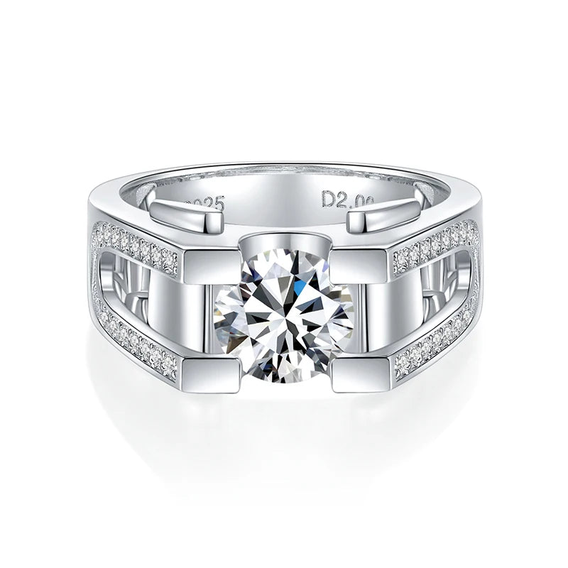 Starsgem Tasteful Men Ring 1ct 2ct 925 Silver Rings With Stones Moissanite Silver Ring