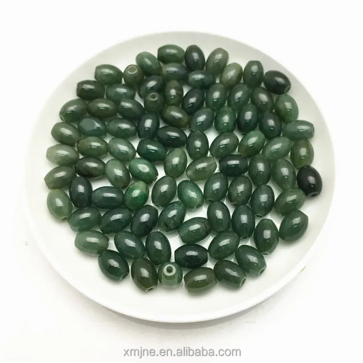 Jade Myanmar Jade Oil Green Jade Passepartout Wholesale Grade a Bulk Beads 7.5*10Mm Long Beads Diy Jewelry Accessories