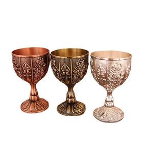 Vintage Handmade Zinc Alloy King's Royal Chalice Embossed Cup Goblet Golden Chalice of King Arthur Medieval