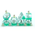 Custom 7-Piece Polyhedral Resin Teal with White Rabbit Design Inside Dice Set for DND Board Game