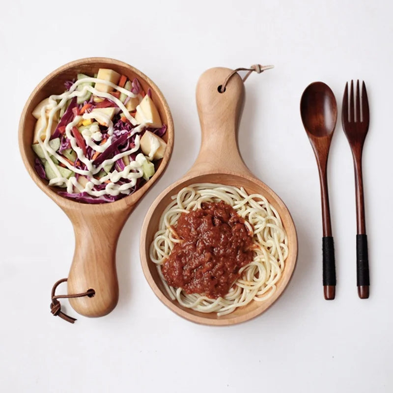 Handmade Wooden Bowl Beech Pizza Soup Kimchi Salad Fruit Serving Bowls Food Container Tableware Kitchen Restaurant Supplies