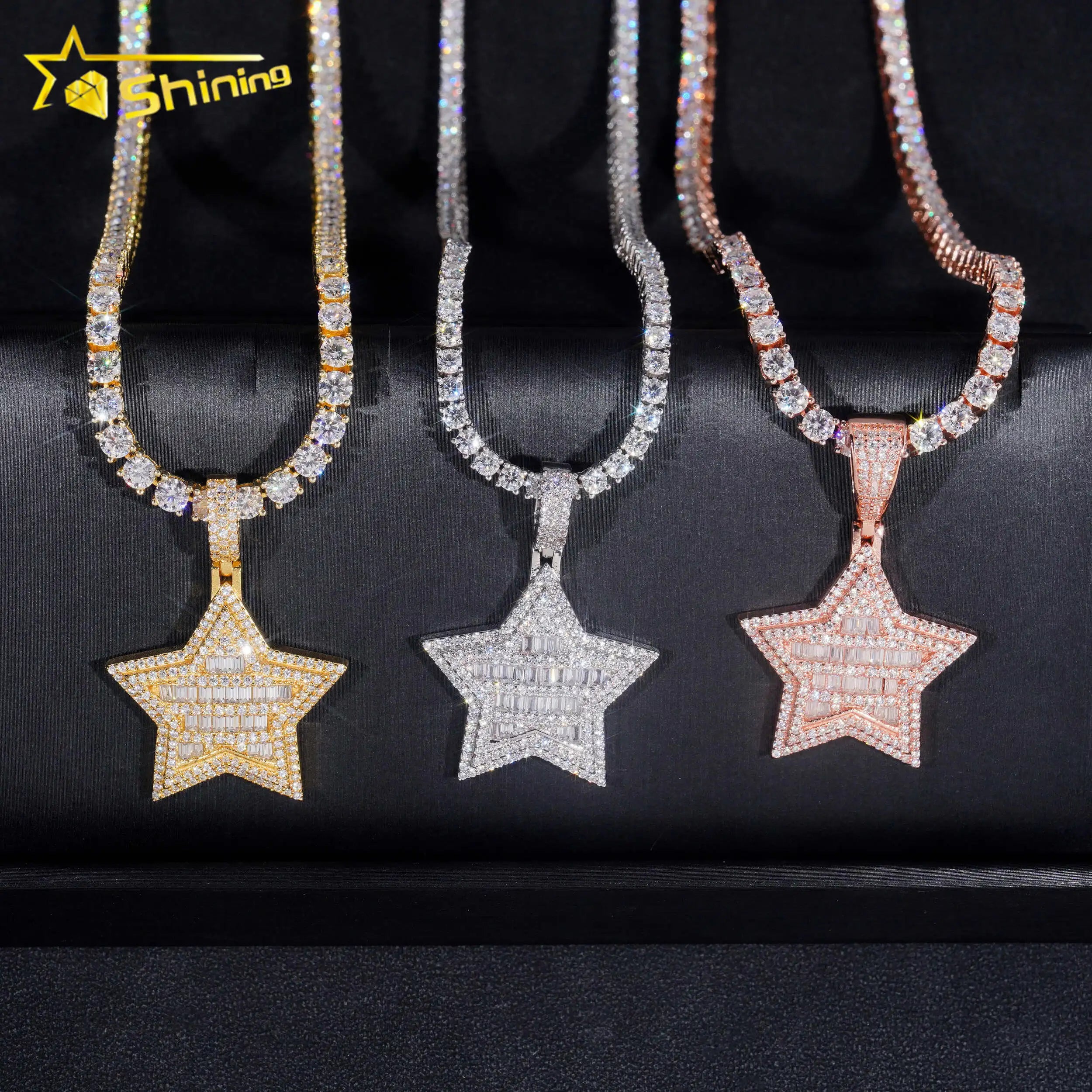Ready to Ship Star Pendant  925 Sterling Silver VVS  Moissanite Pendant Iced Out Diamond Pendant Fine Jewelry