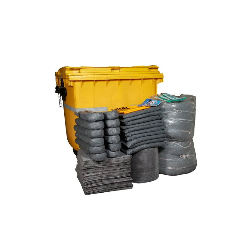 Hot Sale HealthRun HKITS1110 L-GUA Industrial Eco-Friendly 1110L Wheeled Bin Universal Spill Kit for Oil Cleaning