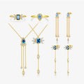 FUAMAY Jewelry Sets 18k Gold Plated Dark Blue Geometric Square Diamond Angel Wings Necklaces Rings Earrings Woman Jewelry Sets