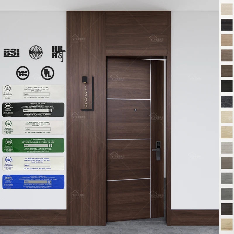 China Top Factory Custom Hotel Wooden Doors Against Fire Apartment Room Entrance Doors Hotel Room Fire Door With Frames