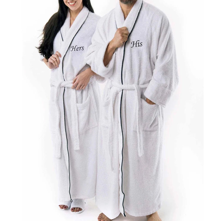 Custom Hotel Cotton Bathrobe White Unisex Spa Shower Bath Robe Luxury Couple Bath Robes for Men Women His and Hers Bathrobe Set