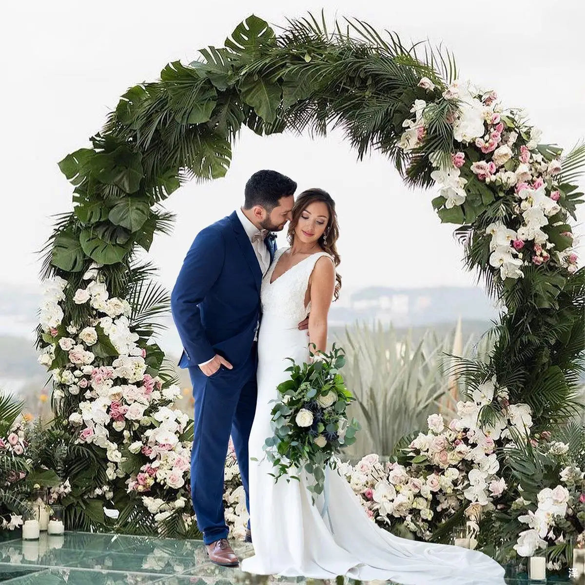Round Metal Wedding Arch Backdrop Stand with Bead Event Arch Flower Decor Wedding Party Decoration Floral Arch Wedding