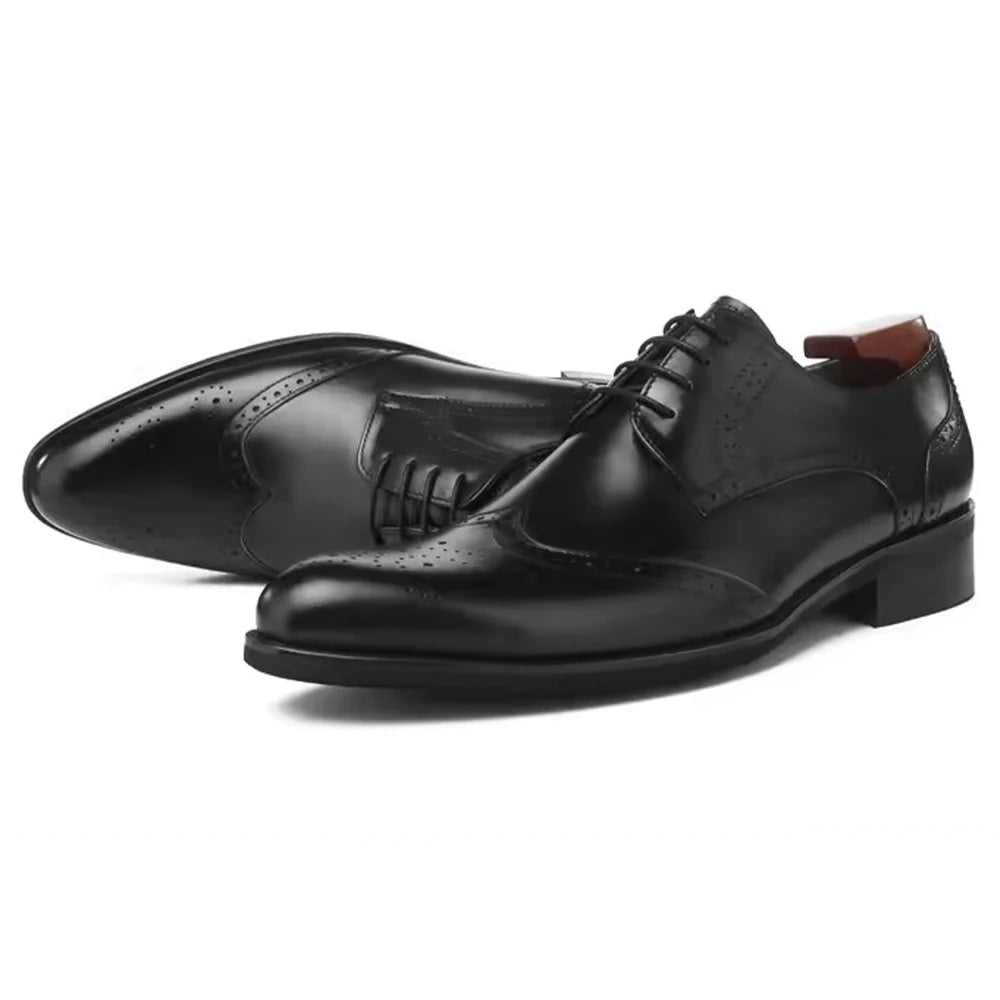 New Fashion Men's Brogue Dress Shoes Customizable Casual Oxfords Derby Genuine Cow Waterproof Direct Factory Customization