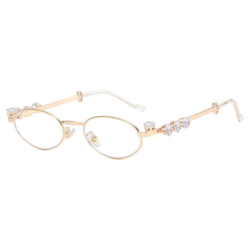 New Arrival Luxury Diamond Ladies Anti Blue Light Glasses Oval Metal Women Eyewear Frames