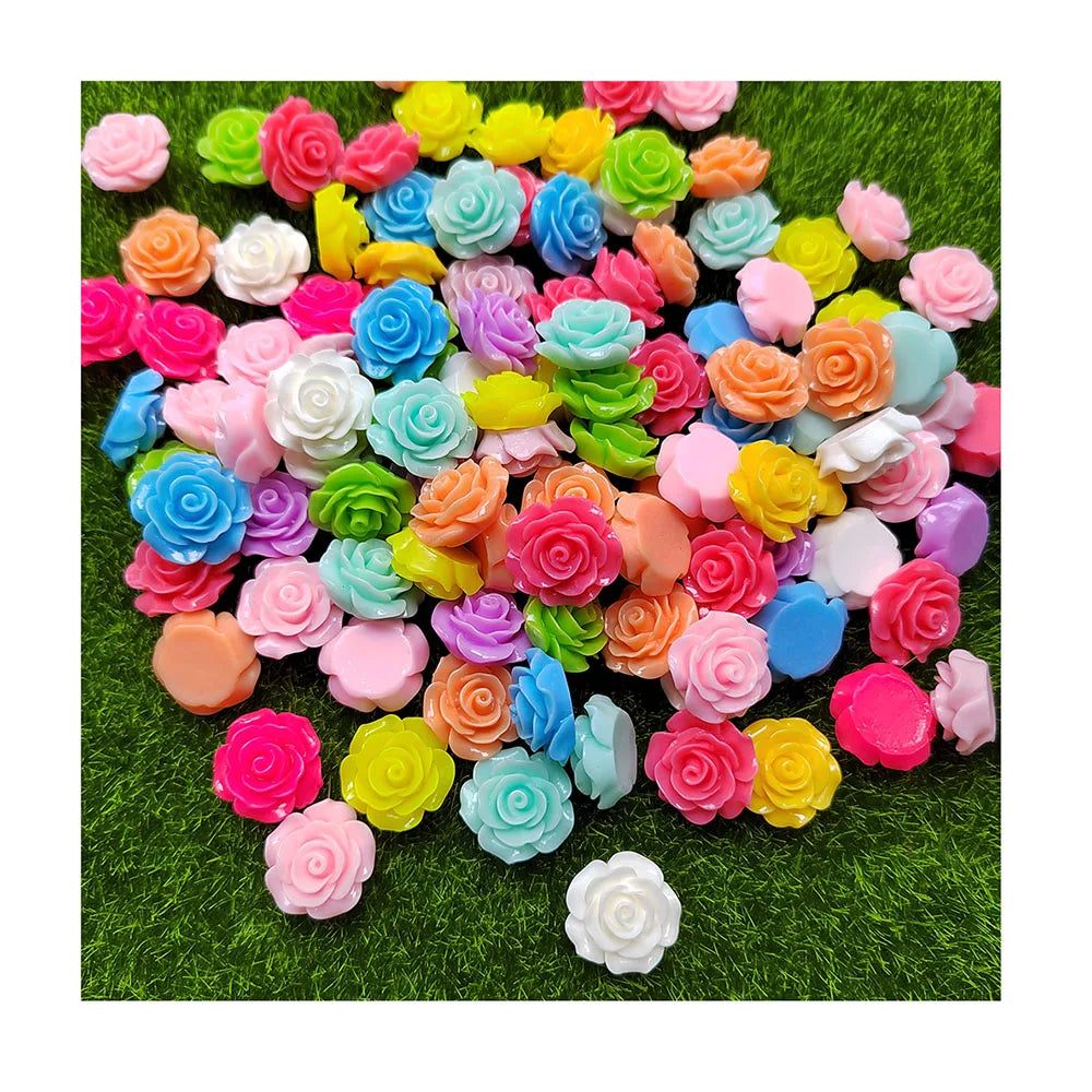 8-18MM Resin Rose Flower Flatback Cabochons Undrilled Random Mixed Floral Charms for Phone Case Scrapbooking Jewelry Making DIY