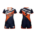 Women's Sublimation Printed Customized Black Orange 100% Polyester Quick-drying Volleyball Jersey and Uniform Set