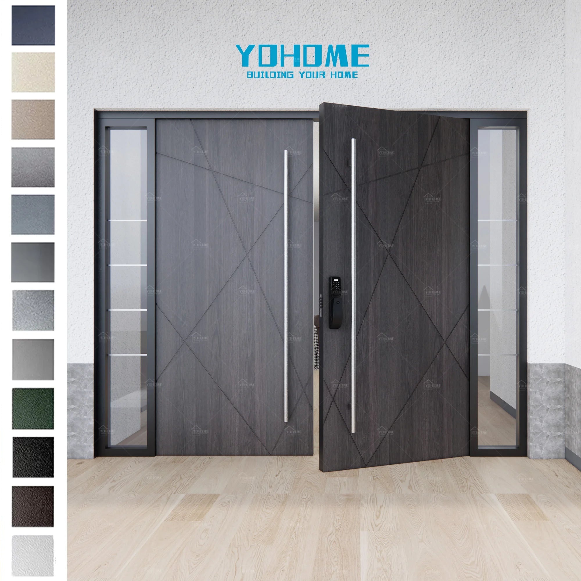 European Wooden Custom Size Double Leaf Wooden Entry Door Modern Outdoor Entry Door Main Front Pivot Door