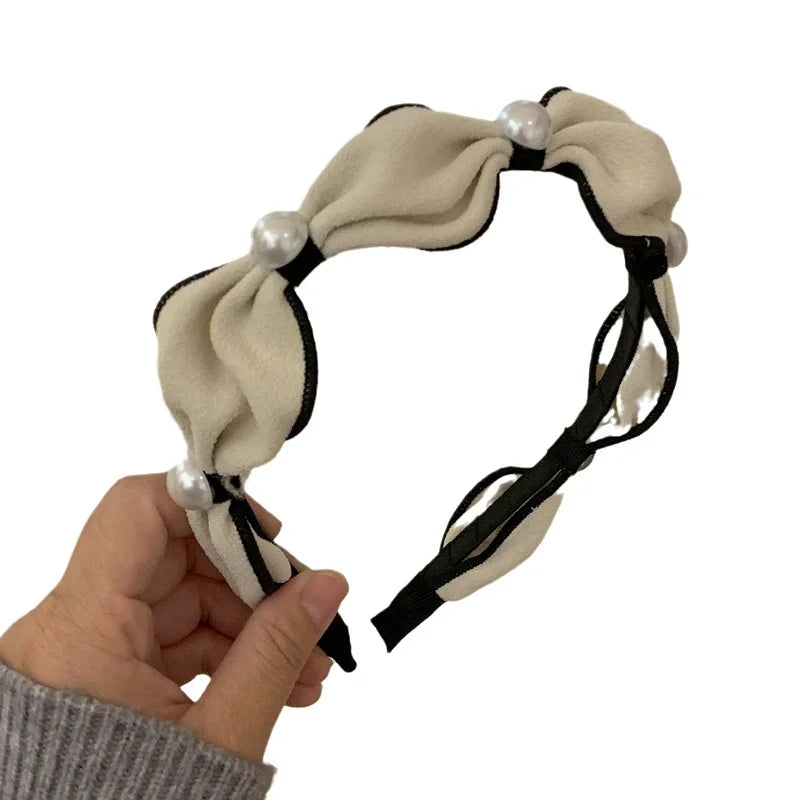 MIO French Elegant Women Headband Handmade Hair Accessories Non Slip Wide Hair Hoop Fashion Pearls Headband for Girls