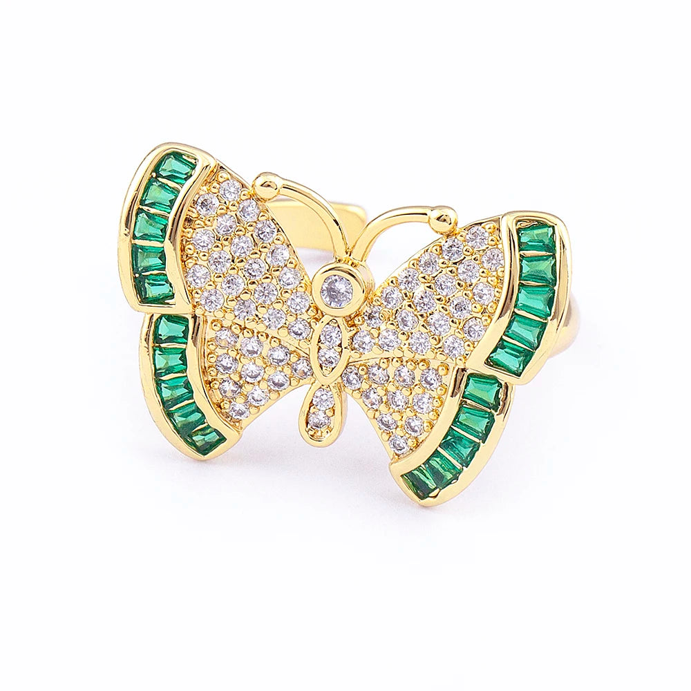 QIKU Fashion Butterfly Shape Gemstone Diamond Ring Adjustable Opening Jewelry Women Wedding Accessories Wholesale Dropshipping