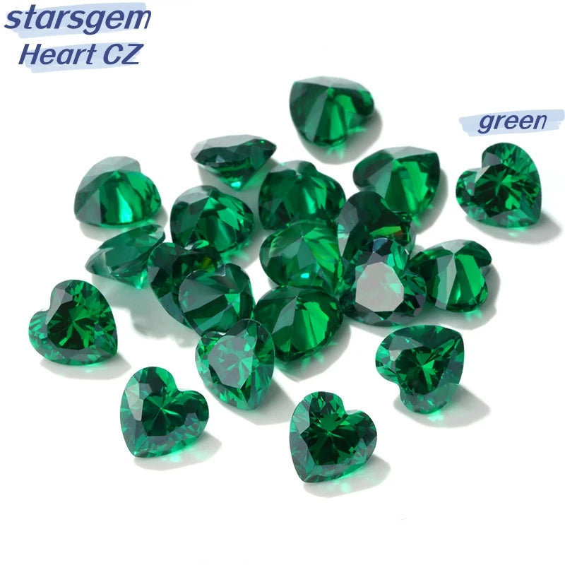 Starsgem Heavy Weight Wholesale Loose Heart Fancy Cut Green Color Cubic Zirconia Stones for Making Jewelry