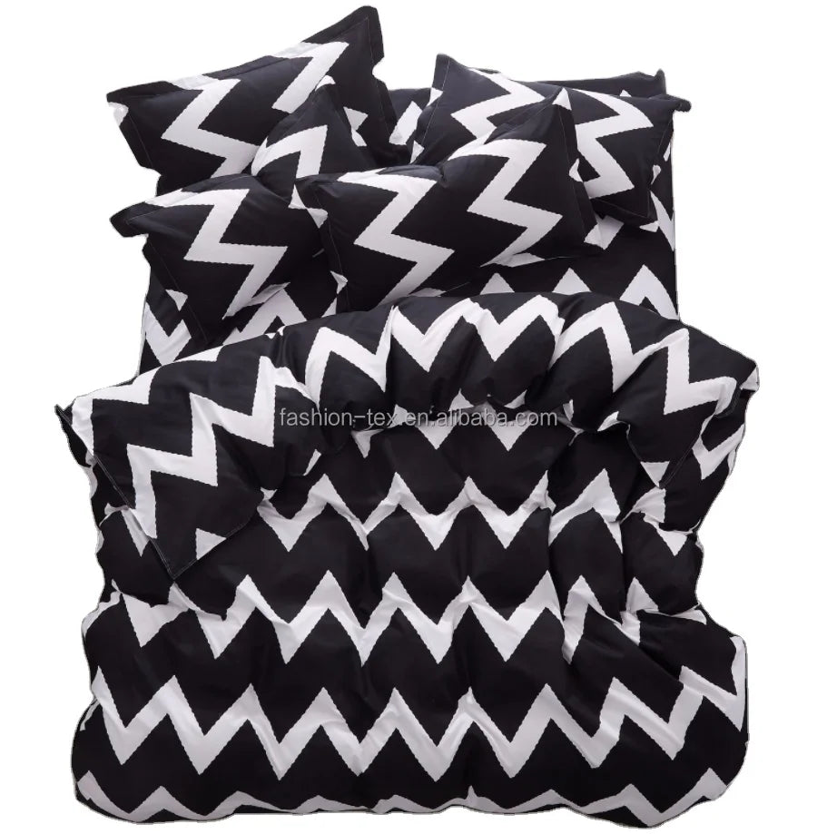 Factory Wholesale 3D Printed Wave Pattern Quilt Cover Bed Sheet Set White Black Fashion Style Duvet Cover for Bedroom