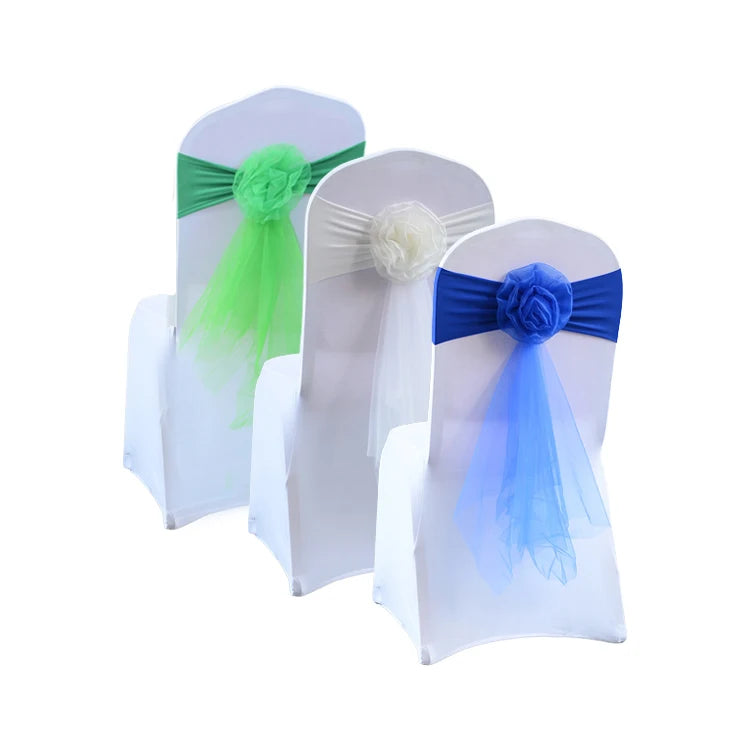 Hot Selling OEM Flower Chair Sashes Sheer Organza Spandex Chair Sashes for Wedding Decoration