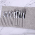 Private Label Luxury Silver Vegan 12-Piece Professional Face Makeup Brush Set with Concealer and Bag