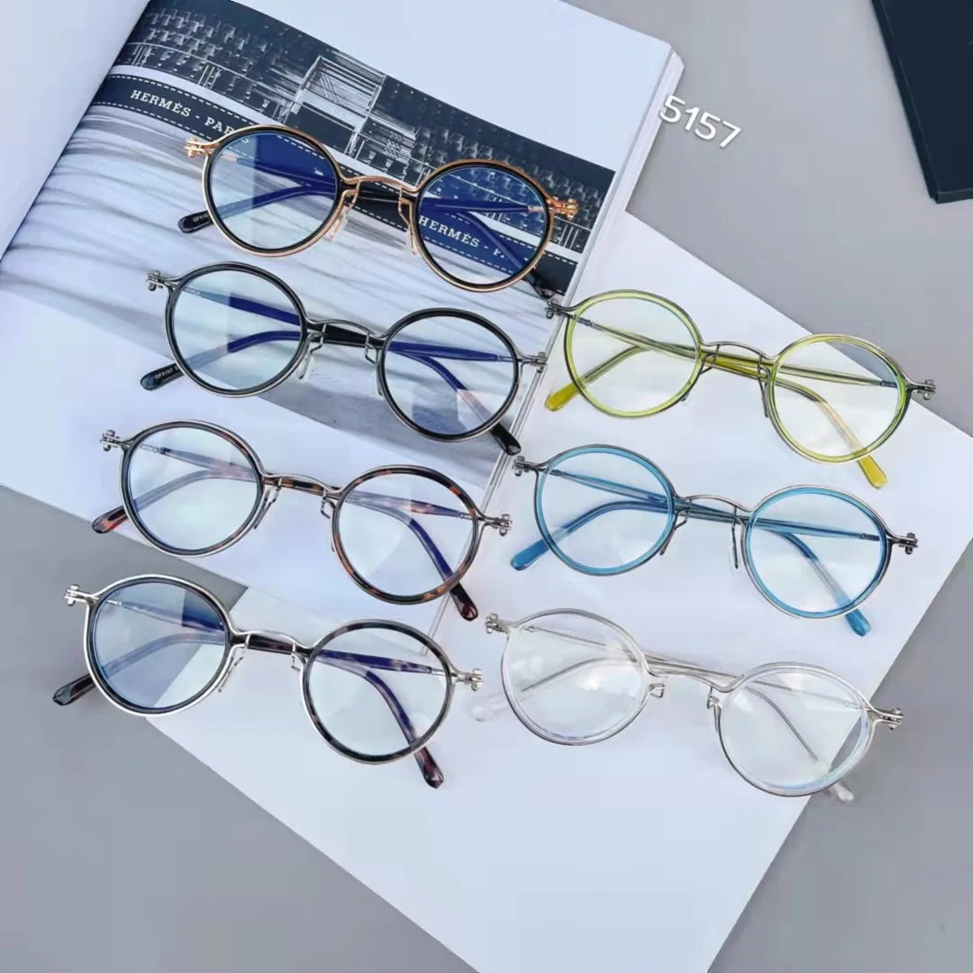 High Quality Trendy Round TR90 Metal Blue Light Blocking Glasses Metal Optical Eyewear Computer Women Eyeglasses