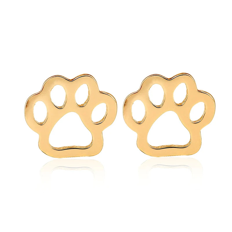 Trendy 18K Gold Rose Silver Plated Stainless Steel Women Ladies Cute Cat Dog Paw Stud Earrings Jewelry
