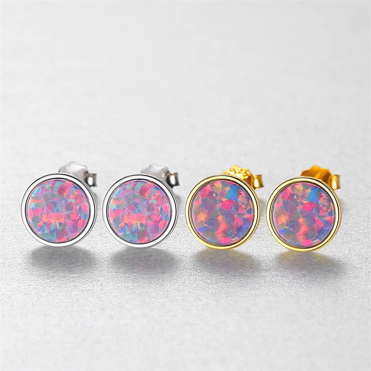 Fine jewelry 925 sterling silver geometric round shape natural opal earrings