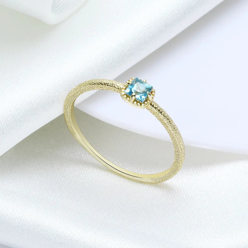 QS278 Wholesale Natural Blue Topaz Ring Gold Plated Women 925 Sterling Silver Topaz Ring With Natural Diamond Ring