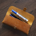 Custom Luxury Pen Box Multi Purpose Genuine Leather Pencil Roll Wrap Bag Makeup Pouch Vintage Style Crazy Horse Leather Pen Bag