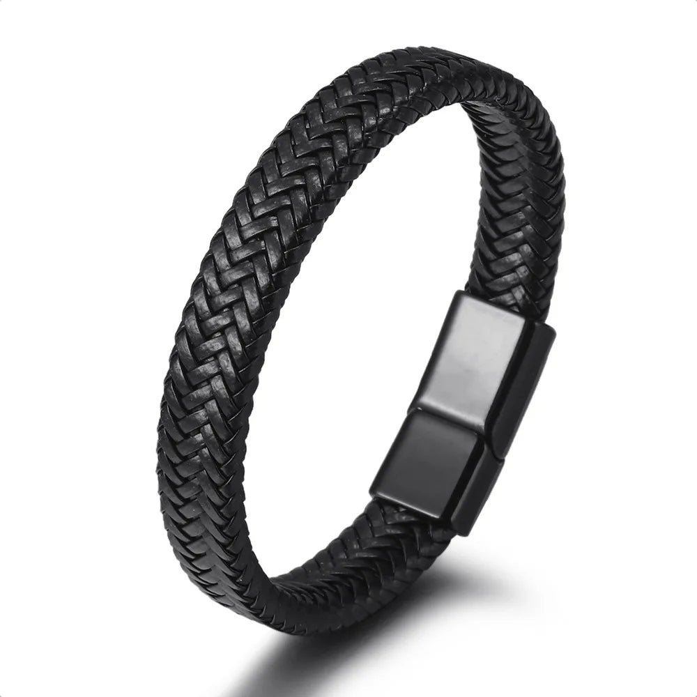 2024 New Alloy Men's Simple Bracelet Wear-resistant Leather Rope Braided Bracelet Jewelry Magnetic Clasp Men Leather Bracelet