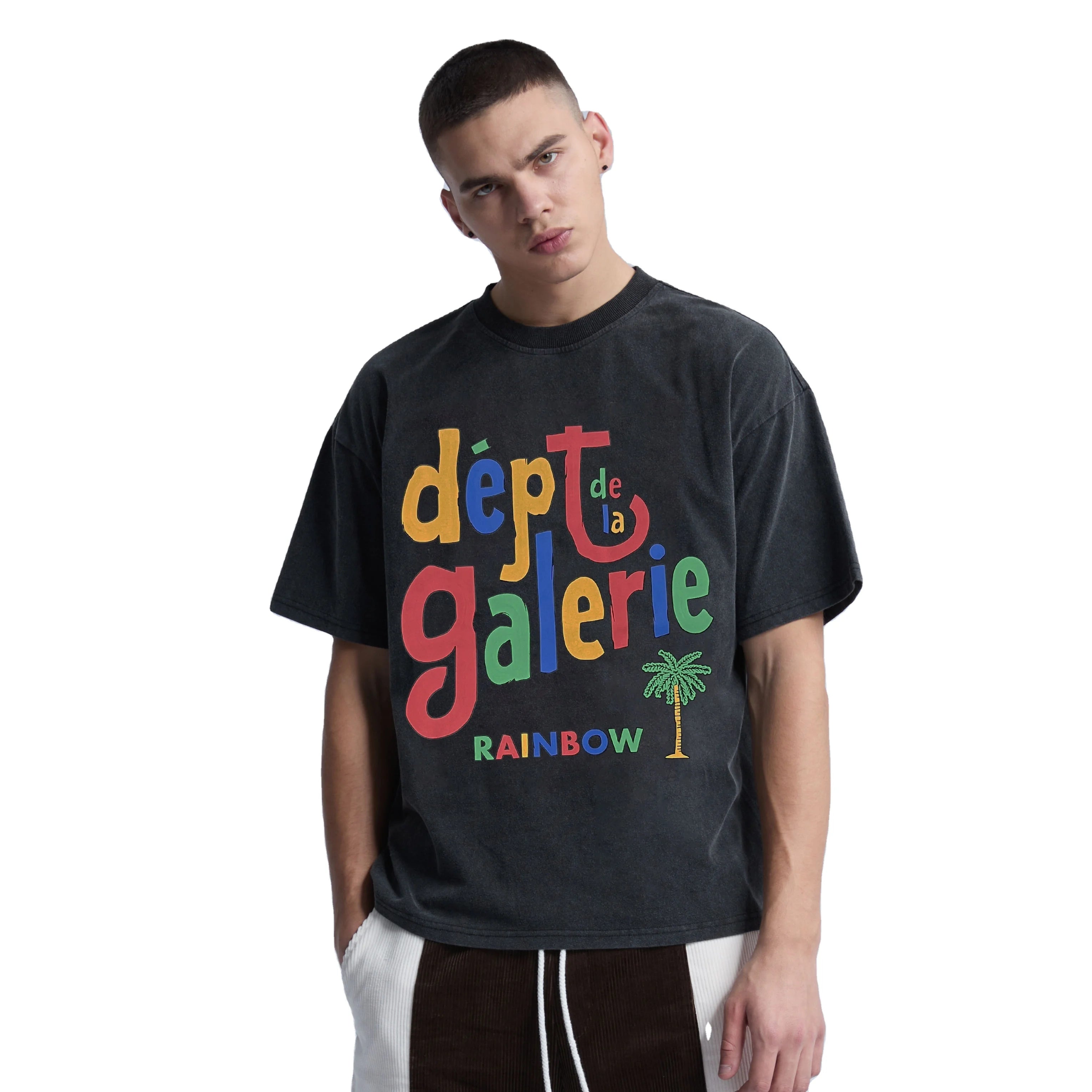 Wholesale Unisex Lightweight Crew Neck  T-Shirts XL Size 100% Cotton Rainbow Logo Pattern Quick Model for Men