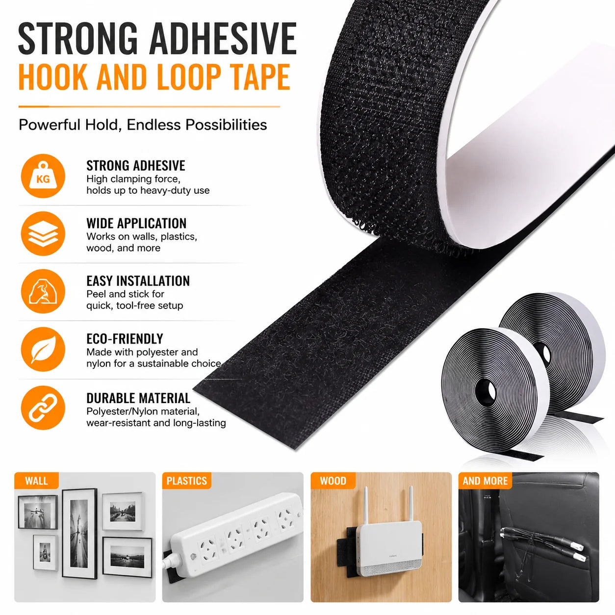 Factory Price Vtape Brand Black White Easy to Cut Convenient Self Adhesive Hook and Loop Tape