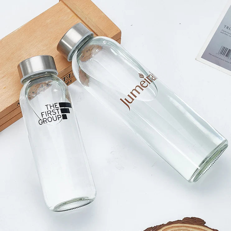 In Stock 350Ml 500Ml 700Ml 1L Transparent Round High White Glass Water Bottle With Stainless Steel Lid and the Customized logo