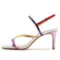 Plus Size Fashion Multi Color High Heels Ankle Strap Women Sandals Strappy Flip Flops Square Toe Ladies Shoes Designer