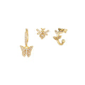 Fashion Jewelry Set 3pcs/set Hypoallergenic Eco-friendly Brass Oval Cut Zircon Huggie Studs Cartilage Earrings 18K Gold Plated
