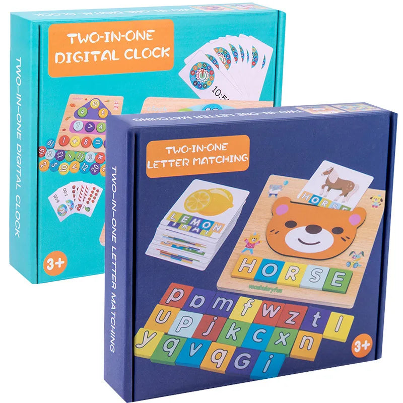 Wooden Toys Digital Clock Addition and Subtraction Arithmetic Alphabetic Spelling Alarm Clock Cognitive Early Education  Toys