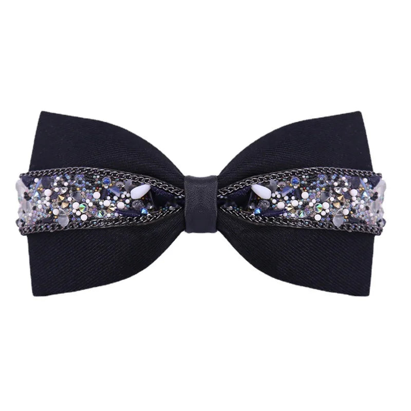 Bow Tie Male Rhinestone Blue Bow Wedding Groom Master of Ceremonies Crystal Dress Collar Flower